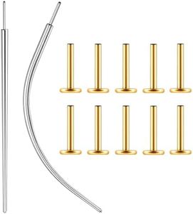 Osbourney 18G Gold Threadless Bar G23 Titanium ASTM F136 Replacement Post, 10 PCS Post and 2 PCS Piercing Assistant Tools Flat Back Stud Earrings with 8mm Bar Length for Nose Helix Cartilage Tragus Conch Lobe Labret Piercing Jewelry