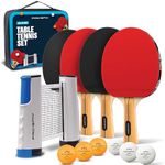 PRO-SPIN Portable Ping Pong Set with Retractable Ping Pong Net for Any Table, All-in-One Table Tennis Set with Ping Pong Paddles, Balls & Case, Tabletop Family Game (Red, 4-Player Set)
