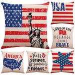 Faylapa 6 Pack American Patriotic Pillow Cases,American Flag 4th of July Patriotic Decorative Cushion Cover Pillowcase for Independence Day Decoration 18×18 Inches (45×45cm)(Case ONLY)