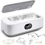 Xkimos Ultrasonic Jewellery Cleaner, 49kHz 22.5Oz(640ML) ,360° Deep Cleaning Ultrasonic Cleaner with 3 Timer Modes, 304 Stainless Steel Tank Ultrasonic Jewelry Glasses Cleaning Machine for Glasses, Makeup Brush,Retainer,Necklaces, Rings& Dentures