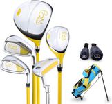 PGM Junior Golf Club Complete Set for Children Kids, 5 Golf Clubs with Stand Bag and 2 Headcovers for Boys & Girls, Right Hand… (Aged 6-8, Yellow)