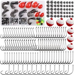 Fishing Hooks Bobbers Tackle Kit,186pcs Freshwater Fishing Gear Tackle Box Included Fishing Hooks,Fishing Bobbers,Sinker Weights Basic Fishing Tackle Starter Kit for Catfish Panfish