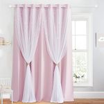 NICETOWN Pink Curtains for Bedroom - Wide Curtains 100" for Nursery Girls with Tiebacks Sliding Glass Door Drapes with Sheer Overlay 95 inches Long Star Hollow-Out Curtain for Living Room, 1 PC