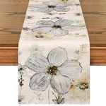 Alynsehom Floral Table Runner Ink Peach Blossom Table Cover Rustic Table Runner Vintage Cotton Linen Table Covers for Kitchen Coffee Summer Spring Holiday Dining Table Home Living Room Decor - 13x71in