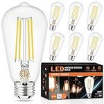 Hansang Dimmable Edison Light Bulbs E26 LED Bulb 60 Watt Equivalent, 4000K Natural Daylight Vintage Light Bulbs E26 Standard Base, Antique ST58 6W LED Filament Bulb,CRI 85+, Clear Glass, 700LM, 6 Pack