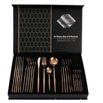 BonZeaL Diwali Gift Hamper Pack Set for 6 Person 24 Pieces Mirror Finish 410 Stainless Steel Flatware Cutlery for Hotel Restaurant Rose Gold Cutlery Set, Wedding Gift, Diwali Gift Items for Family