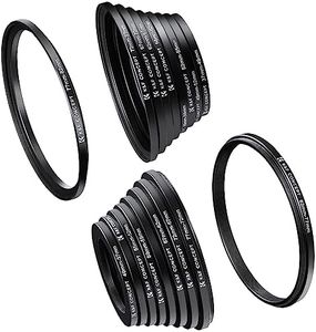 K&F Concept 18 Pieces Filter Ring Adapter Set, Camera Lens Filter Metal Stepping Rings Kit (Includes 9pcs Step Up Ring Set + 9pcs Step Down Ring Set) Black