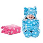 OYO BABY Baby Blanket New Born Babies Super Soft Baby Combo Wrapper Baby Sleeping Bag for Baby Boys, Baby Girls | All Season | Sleeping Bag | Nursing Baby Gifts (Pink & Blue Star Printed)