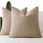 Foindtower Pack of 2 Textured Boucle Throw Pillow Covers Accent Solid Pillow Cases Cozy Soft Decorative Couch Cushion Case for Chair Sofa Bedroom Living Room Home Decor, 20 x 20 Inch,Taupe Khaki Camel