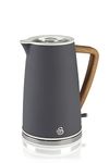 Swan SK14610WGRYN Nordic Jug Kettle, Wood Effect, Soft Touch, 1.7L 3KW, Matte Slate Grey