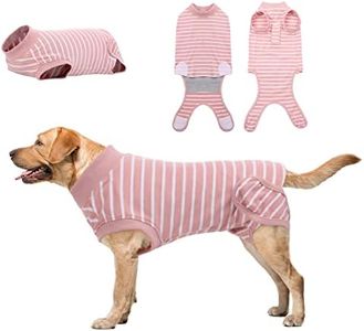 Hjumarayan Traje Recuperación Perro - Body Perro Post Cirugía Hembra Body Postoperatorio Perro de Algodón, Body Perro Post Cirugía Castración Body Quirurgico para Perros, Rayas Rosa L