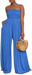 Ophestin Women's Strapless Tube Wide Leg Jumpsuits Smocked Women Jumpsuits Dressy Casual Flowy One Piece Jumpsuits Rompers Blue S