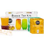 Vegan Milk Bubble Tea Kit Gift Set | 6 Servings | Set includes Mango and Melon powders, Passion Fruit and Raspberry Popping Boba and Paper Straws | By The TeaShed