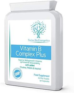 Vitamin B Complex Plus - 90 Capsules - Superior Methylated Formula with Added Choline, PABA & Inositol - Includes Essential Multi B-Vitamins B1, B2, B3, B5, B6, B12, Biotin & Folate