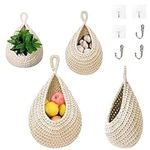 Teardrop Fruit Vegetable Baskets for kitchen, Boho Handwoven Wall Jute Hanging Basket Potato Garlic Onion Fruit Storage Handwoven Decorative Kitchen Organizer and Wall Planter Holder （3 Packs, White）