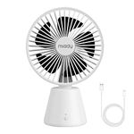 Miady Desk Fan 5000mAh, 135° Auto-oscillating USB C Rechargeable Portable fan, Battery Operated 3 Speed Table Fan for Home Office Travel Outdoor and Camping