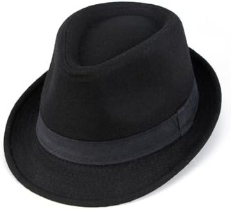DudWocy Sombrero clásico de Jazz Fedora de los años 20 con textura de Manhattan Gangster Trilby, sombrero de ala corta vintage cubana, Negro con cinta, M