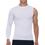 Smastyle Compression T-Shirt with Single Sleeved Long Men's Basketball Undershirt 1/2 Long Sleeve Baselayer Sports Compression Shirt Sleeveless Base Athletic Training Fitness, White-rightl, S