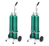 Gtouse 2 PCS Dual Oxygen Cylinder Cart for D/E Oxygen Tank, Portable Rolling Oxygen Tank Cart with Adjustable Handle & Sturdy Powder-Coated Finish Lightweight Oxygen Tank Cart with Wheels