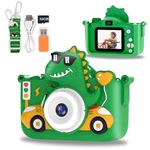 Kids Camera Toy, Toddler Selfie 1080P HD Video Camera, Kids Digital Camera with Dinosaur Protective Cover and 32G SD Card, Card Reader, Christmas Birthday Gifts Toys for 3-12 Years Old Girls and Boys