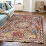 ishro home 4x6 Feet 3D Jet Multi Printed Carpet Rug Runner and Carpets for Bedroom/Living Area/Home with Anti Slip Backing (Royal Zari, 4x6 fts)