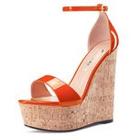 Castamere Women High Wedge Platform Heel Peep Open Toe Ankle Strap Sandals Wedding Party Dress 5.9 Inches Heels, Orange, 12