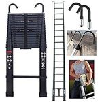 6.2M/20.35ft Aluminium Extension Telescopic Ladder Multi-Purpose Foldable Ladders and Roof Hook Portable Space-Saving EN 131 Certificate Max Load 150kg/330lb for Attic Loft - Black