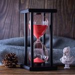 Hourglass Timer with Red Sand, 60 Minute Wooden Frame Sand Timer, Creative Handcraft Decoration