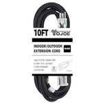 YOJOE 10 Foot Black Outdoor Lighted Extension Cord - 16/3 SJTW Extension Cable with 3 Prong Grounded Plug - 16 Gauge Extension Cord for Garden, Lawn, Yard Decorations Outdoor - UL Listed