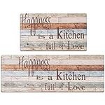 RECYCO PVC Kitchen Mats Sets, 2 Pieces Non Slip Waterproof Kitchen Floor Mats,Anti-Fatigue Kitchen Rugs Washable Cushioned Kitchen Runner Rug Set,44X76+44X120cm,Happiness