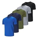 Cimic 5 Pack Running Top Men Casual Crew Neck Shirts Workout Plain Dry Fit Gym Top Moisture Wicking Active Athletic Shirts Short Sleeve Sport Tops（510） BlackGrayGreenNavyBlue-M