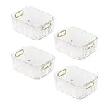 Kuber Industries Pack of 4 Multipurpose Portable Storage Container | Pantry Organise Basket | Organizer For Kitchen bathroom Accessories | Vanity Bins for Desktop Cosmetic-Storage | Transparent