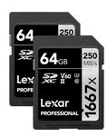 Lexar Professional 1667x 64GB (2-Pack) SDXC UHS-II Card (LSD64GCBNA16672)