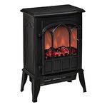 HOMCOM Electric Fireplace Heater, Freestanding Fireplace Stove with Realistic Flame, Adjustable Brightness, Overheating Safety System, 750W/1500W Black