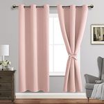 JIUZHEN Blackout Curtains with Tiebacks for Bedroom, Light Blocking and Noise Reducing Grommet Window Curtains for Living Room, Set of 2 Panels, 42 x 72 Inch Length, Blush Pink