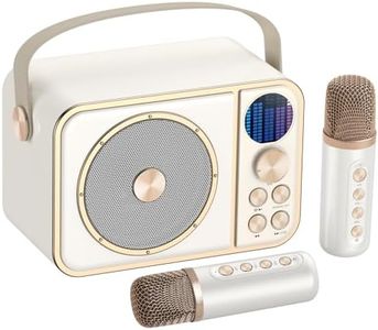 BESCOST Mini Karaoke Machine for Kids Adults, Portable Bluetooth Speaker with 2 Wireless Microphones, Kids Karaoke Machine for Girls Boys,Toys Birthday Gifts for 3-12+ Years Old Toddler(White)