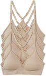 Kalon Women’s 4 Pack Racerback Sports Bralette Seamless Wireless Comfort Bra, 4pk Light Beige, Medium