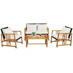 COSTWAY 4 PCS Garden Furniture Set, Acacia Wood Patio Conversation Sofa Set with 1 Table, 2 Bistro Chairs, 1 Loveseat and Cushions, Outdoor Rattan Table and Chairs Set for Balcony Yard