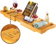 Personalized Bathtub Tray - Engraved Foldable Bamboo Bath Caddy, Tub Tray with Expandable Sides, Luxury Wooden Bath Table for Relaxation Spa - Customized Gift for Mom, Wife, New Home