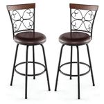 GiantexUK Bar Stools Set of 2/4, PU Leather Height Adjustable Swivel Barstools with Backrest & Footrest, Upholstered Metal Frame Breakfast Bar Chairs for Kitchen Dining Living Room Bar(2, Black+Brown)