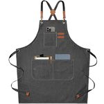 Chef Apron, Cotton Canvas Cross Back Apron with Adjustable Straps and Large Pockets,M to XXL (Grey)