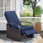 Skypatio Outdoor Recliner, All-Weather Wicker Oversized Patio Chaise Lounge Recliner Chair with Adjustable Back and Ottoman, Aluminum Frame Reclining Patio Chair with 5.5" Thick Cushion(Navy Blue)