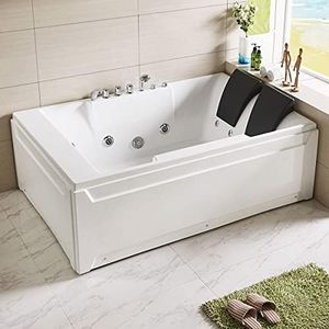 DECORAPORT 72 Inch Acrylic Alcove Whirlpool Hydromassage Bathtub 2 Person SPA Soaking Tub with Faucet, Shower head and Drain (D-DK-Q367)