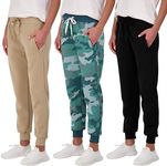 Real Essentials Womens Fleece Jogger Sweatpants with Pocket Sweat Pants Warm Soft Winter Running Bottoms French Terry Sports Lounge Active Ladies Clothing Clothes Fashion, Set 3, XS, Pack of 3