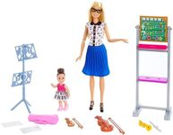 Barbie FXP18 Music Teacher Doll, Blonde and Playset with Flipping Chalkboard, Student Small Doll and 4 Musical Instruments, Multi-Colour ,3