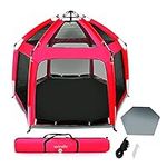 Serenelife ON-THE GO baby and Toddler Pack and Play - Playpen - Play Yard Compact, Portable, Lightweight, Foldable- Indoor and Outdoor, w/ Canopy, 5 Panel Mattress, Travel bag (Red): Baby