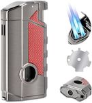 Reetsing Torch Lighter, Refillable and Adjustable Flame Butane Torch Lighter,Windproof Triple Jet Flame Torch Lighter with Holder,Multi-Functional Lighter Accessory Premium Gift for Men