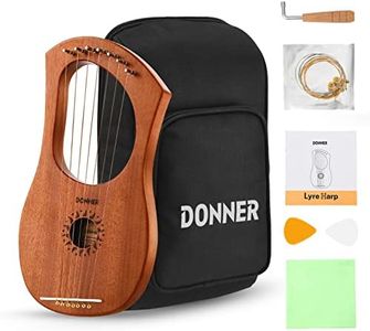 Donner Lyre Harp, 7 Metal Strings, Mahogany Body and Bone Saddle DLH-001 Lyre Harp for Beginner Kids with Tuning Wrench, Spare String Set, Black Gig Bag, Manual, Ancient Greece Style