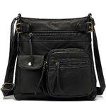 Scarleton Multi Pocket Crossbody Bag for Women, Ultra Soft Washed Vegan Leather Shoulder Purse, H183301, Black L