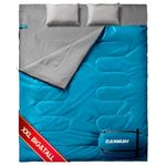 CANWAY Double Sleeping Bag for Adults with Pillow, XL Queen Size Sleeping Bags for 3-4 Seasons, Camping Sleeping Bag with Compression Sack for backpacking, Hiking (Blue)